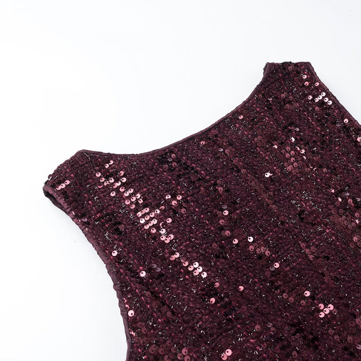 Women's Sequined Peplum Top with Round Neck and Figure-Flattering Waist Mune Fashion