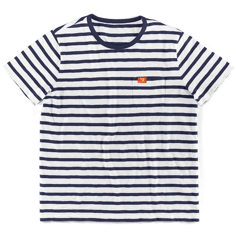 Men's nautical inspired striped T-shirt with chest pocket and slub jersey Mune Fashion