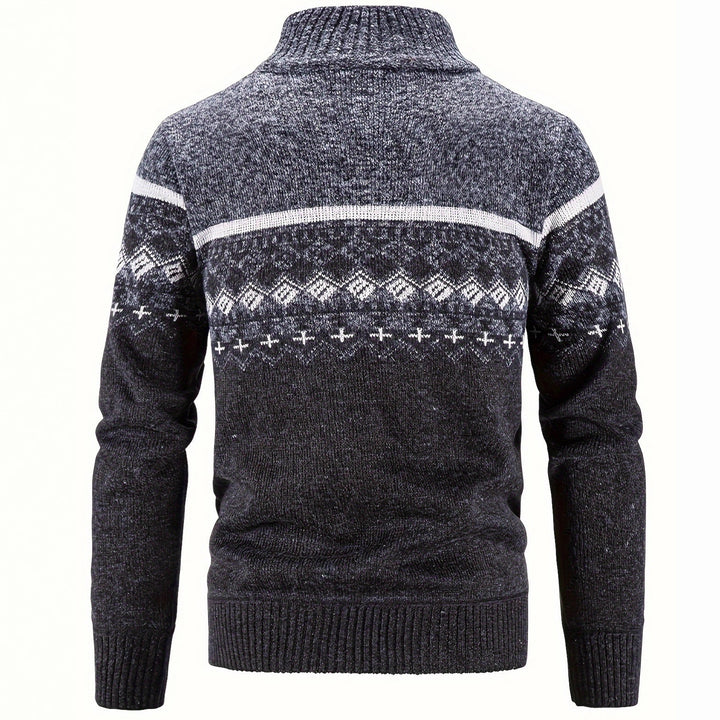 Men's Thermo Cardigan with Stand-up Collar and Zipper Norwegian Knit Fleece-lined Mune Fashion