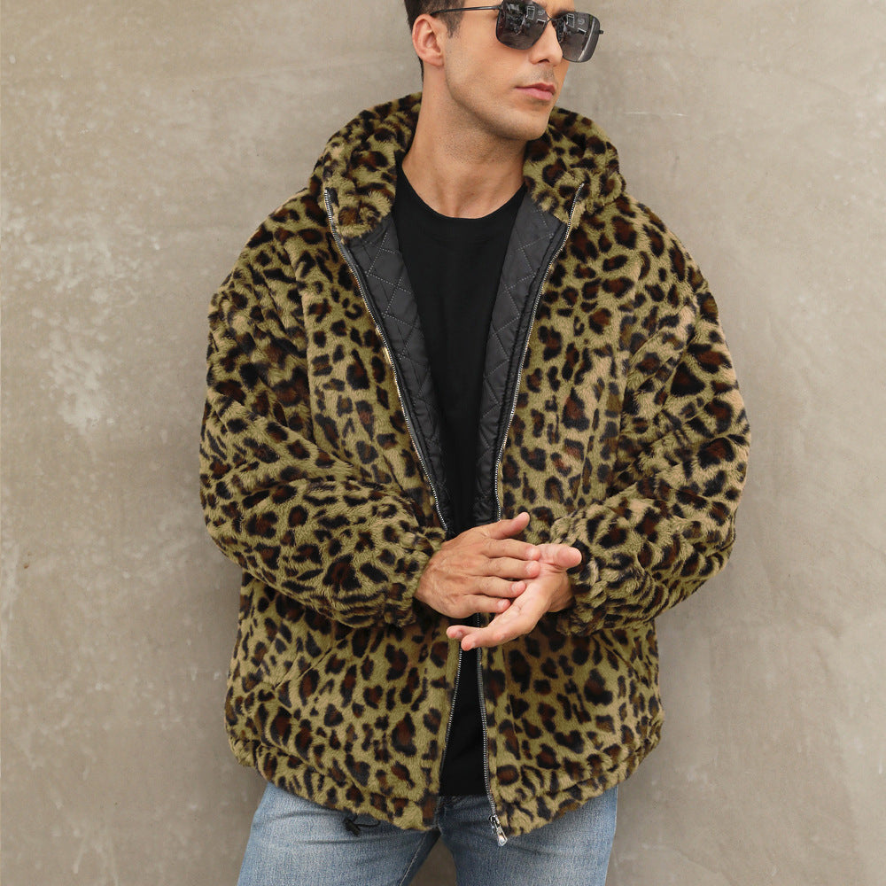 Men's Cozy Fleece Jacket In Leopard Pattern Mune