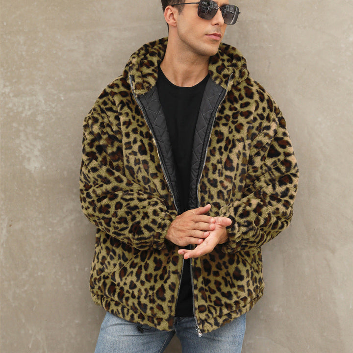 Men's Cozy Fleece Jacket In Leopard Pattern Mune