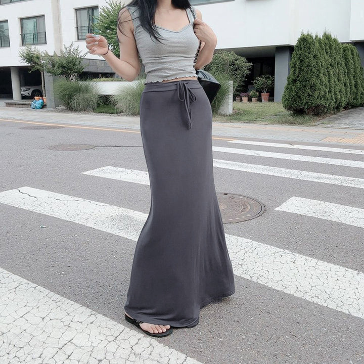 Ladies nan maxi skirt made of soft jersey with tie waistband, high waist and side slits Mune Fashion
