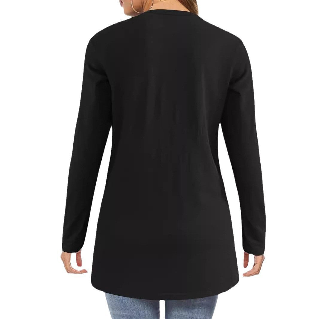 Women’s Long Open Fine Knit Cardigan with Side Pockets and Subtle V-Neckline Drune