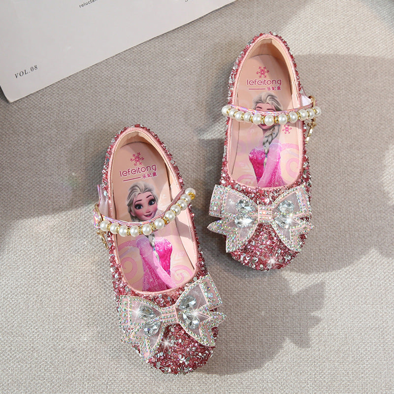 Girls Glitter Ballerinas with Pearl Accent Mune Fashion