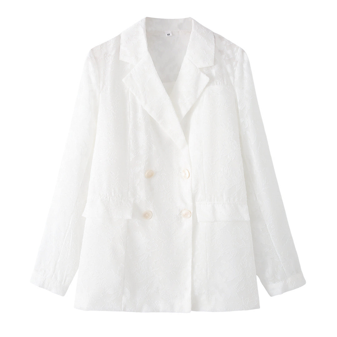 Women na tailored double-breasted blazer with floral jacquard and patch pockets Mune Fashion