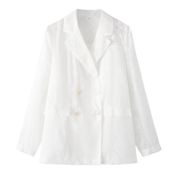 Women na tailored double-breasted blazer with floral jacquard and patch pockets Mune Fashion