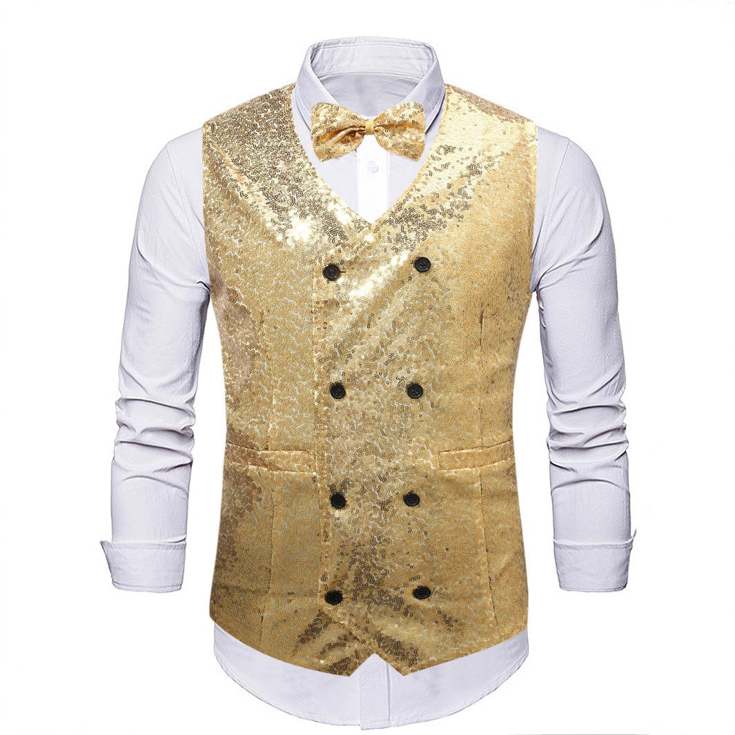Men's Double-Breasted Vest with Sequins and Tailored Fit Mune Fashion