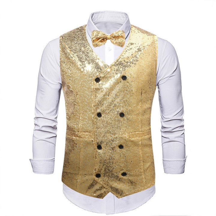 Men's Double-Breasted Vest with Sequins and Tailored Fit Mune Fashion