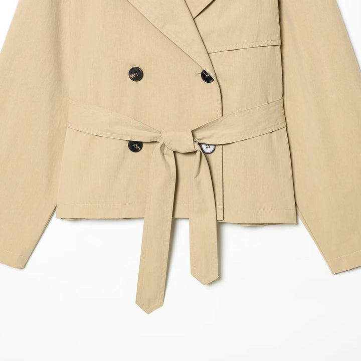 Women's short-cut trench coat with belted waist and double-breasted Mune Fashion