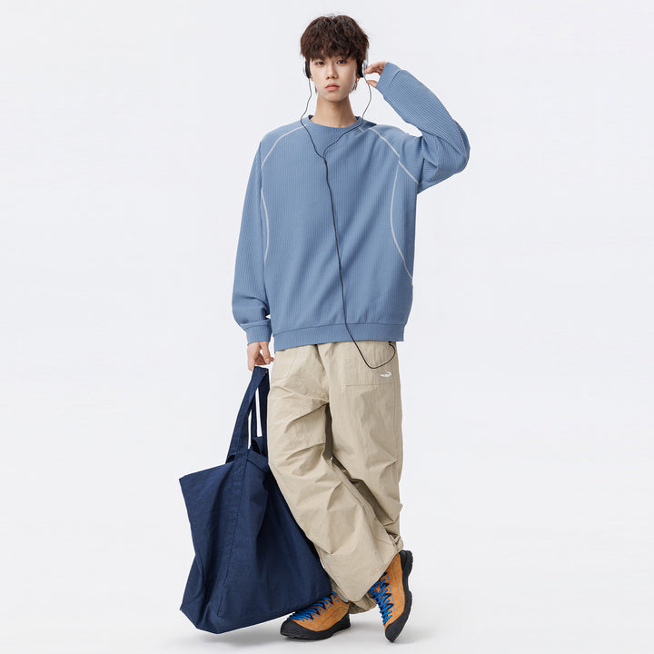 Men's Waffle Structure Oversized Sweatshirt with Raglan Sleeves and Relaxed Fit Drune