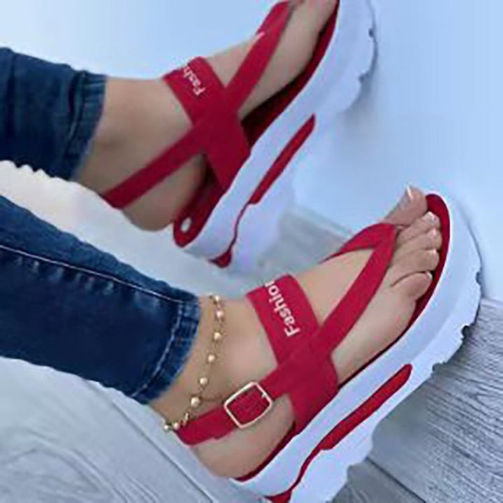 Women’s platform sandals with toe post, padded footbed, and adjustable ankle strap Mune Fashion