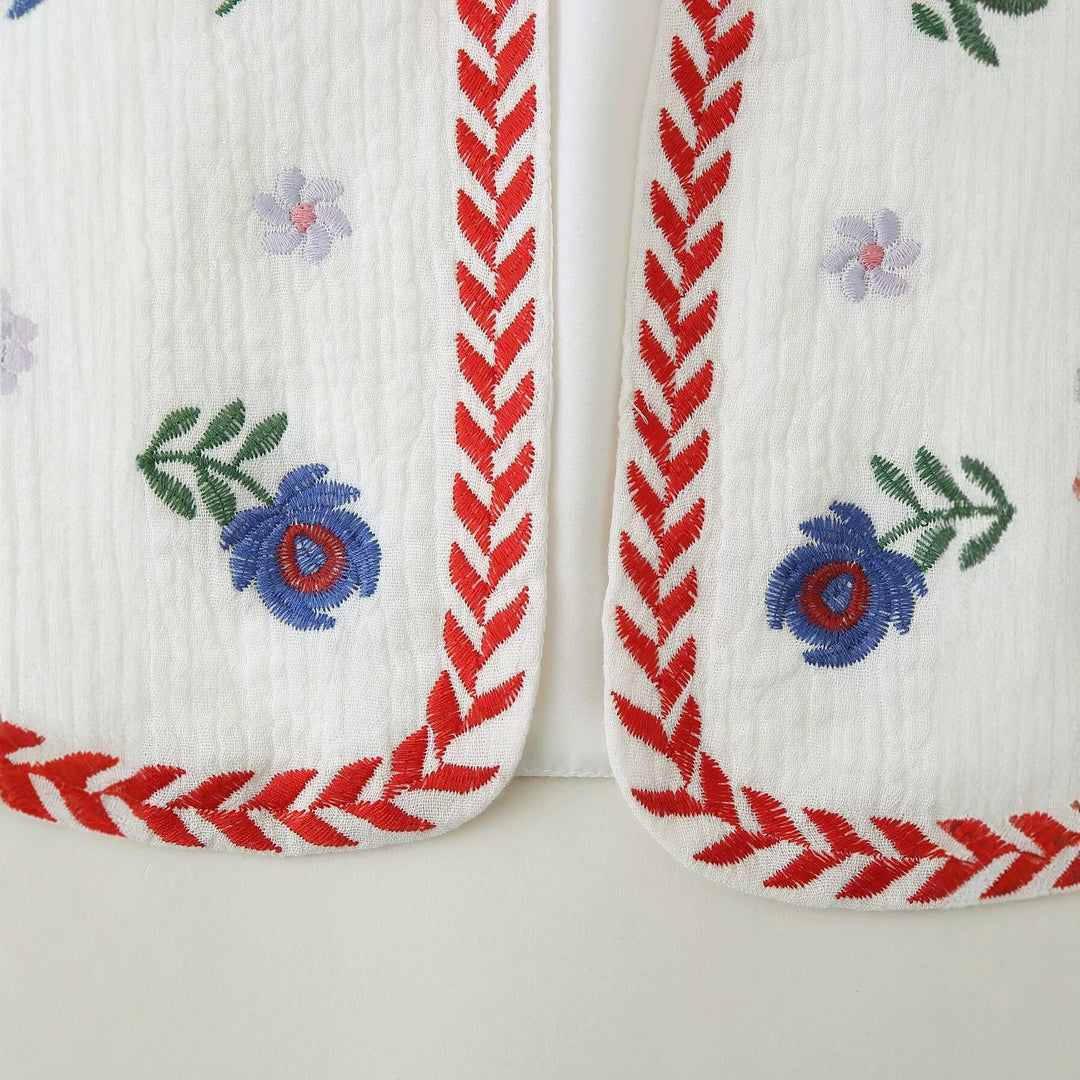 Women's Embroidered Cotton Vest in Boho Style with V-Neck and Decorative Trim Mune Fashion