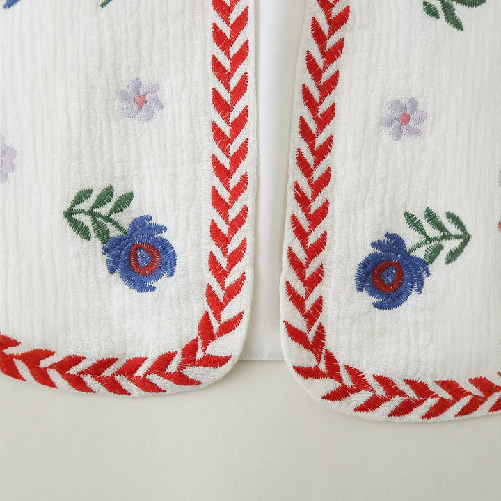 Women's Embroidered Cotton Vest in Boho Style with V-Neck and Decorative Trim Mune Fashion