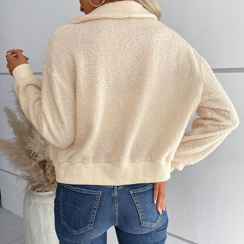 Women's teddy jacket with zip, stand-up collar and ribbed cuffs Mune Fashion