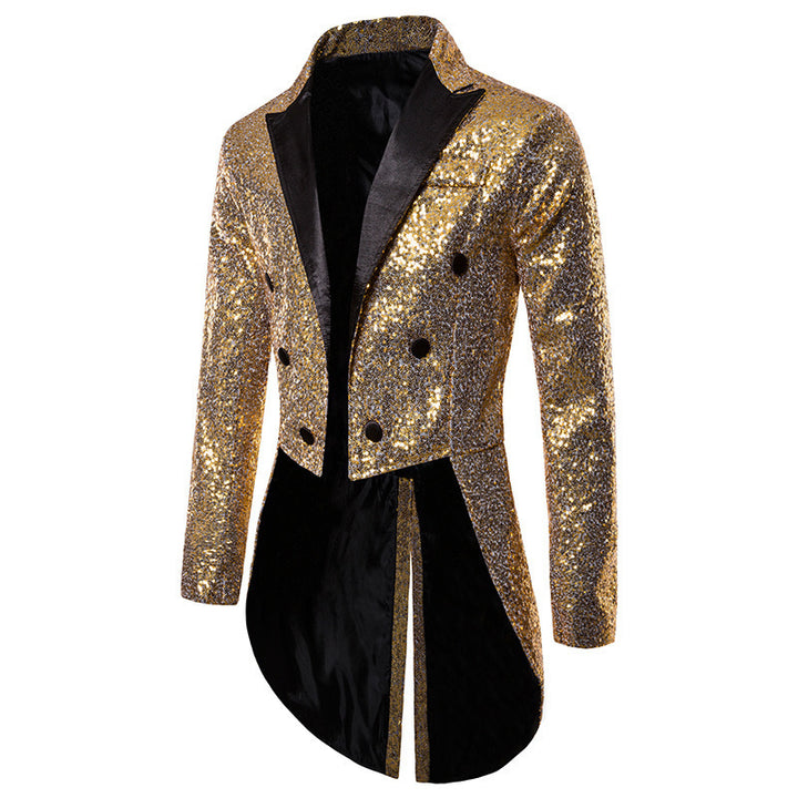 Men's glittered tailcoat with pointed satin lapels, double-breasted and extended swallowtail Mune Fashion
