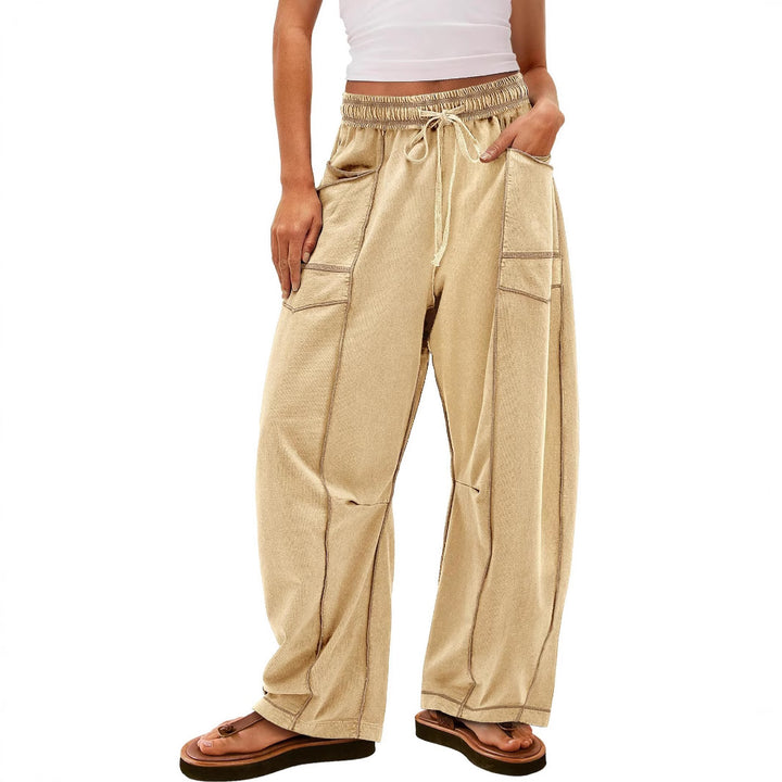 Women wide cargo lounge pants with elastic waistband and contrast seams Mune Fashion