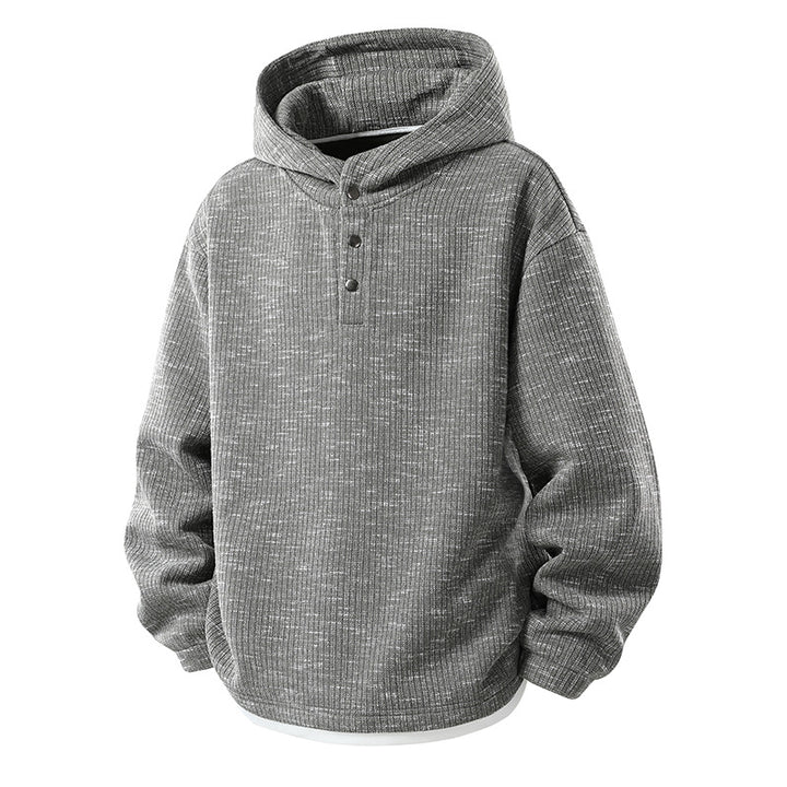 Men's Oversize Knit Hoodie with Snap Button Placket and Melanged Structure Mune Fashion