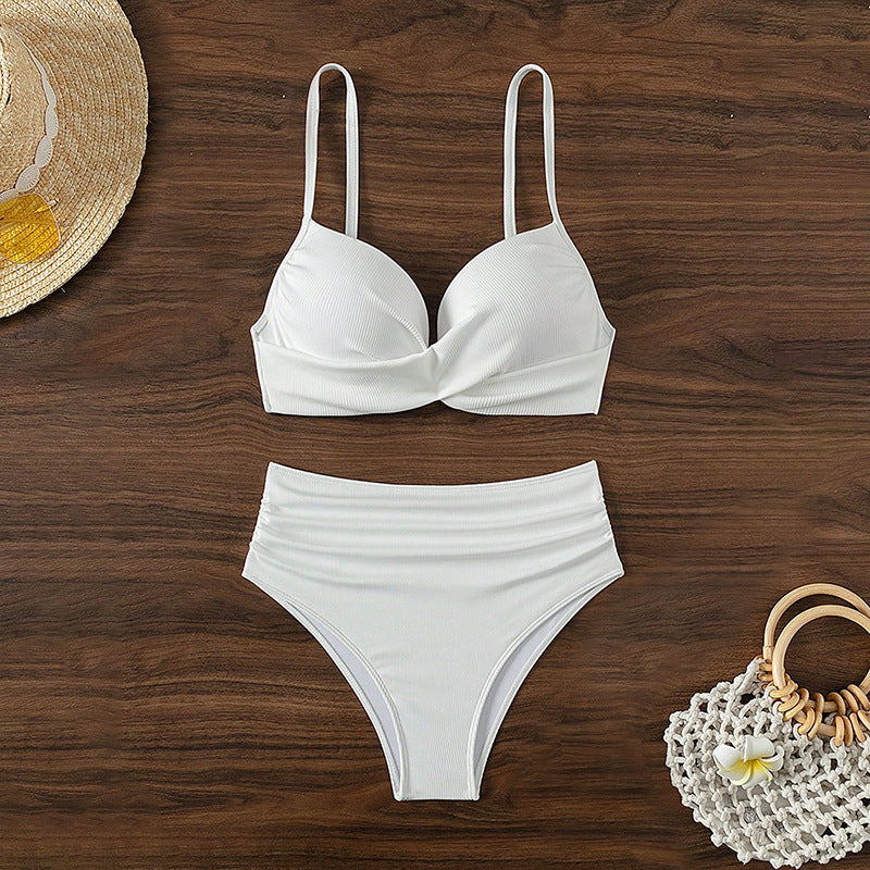 Women's High-Waisted Bikini Set with Elegant V-Neck Mune Fashion