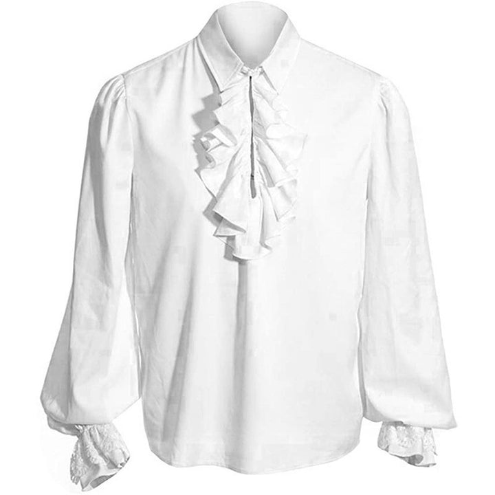 Men's elegant baroque ruffle shirt with stand-up collar, frilled chest, and lace cuffs Mune Fashion