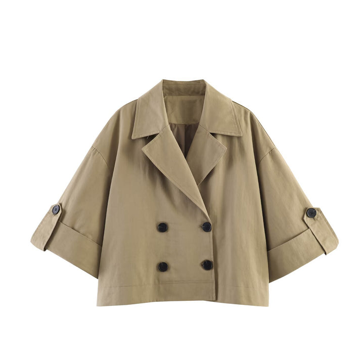 Women Short Cut Cape Trench with Boxy Silhouette and Half-Length Sleeve Straps Mune Fashion