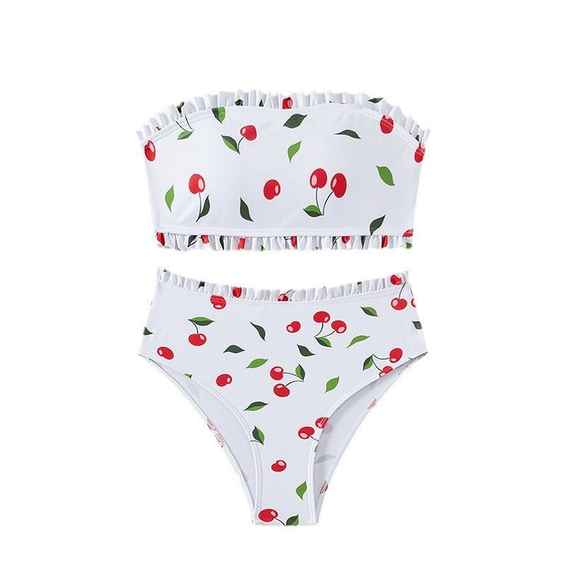 Women's bandeau bikini with cheerful cherry pattern and elegant ruffle Mune Fashion