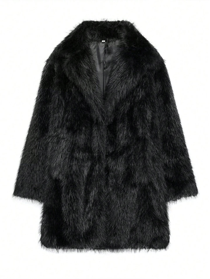 Ladies Luxurious Faux Fur Jacket with Soft Lapel and Large Pockets Mune