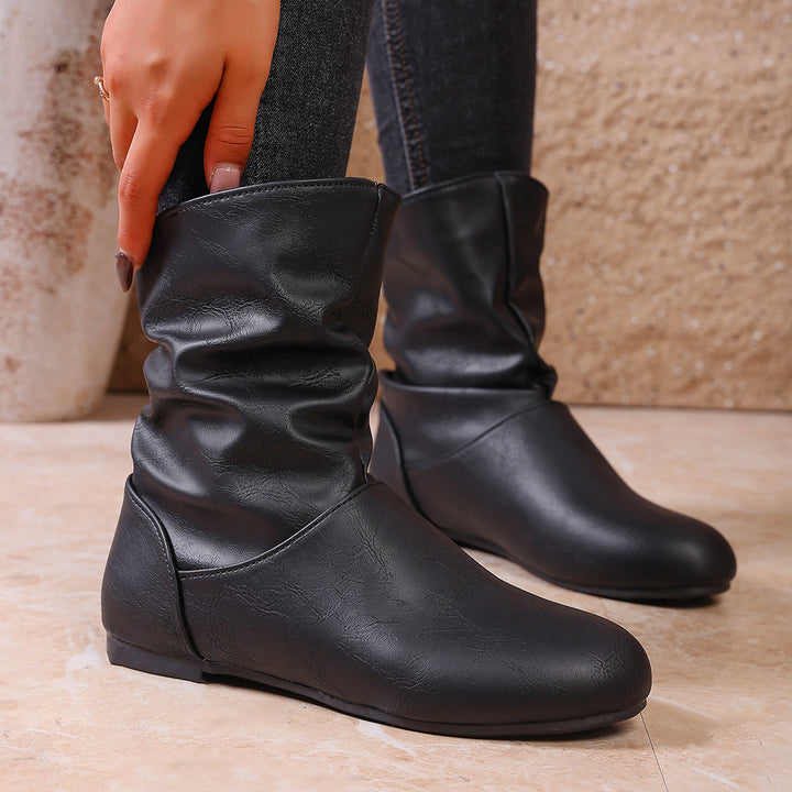 Women's soft slouch boots with flat sole and gathered shaft Mune Fashion