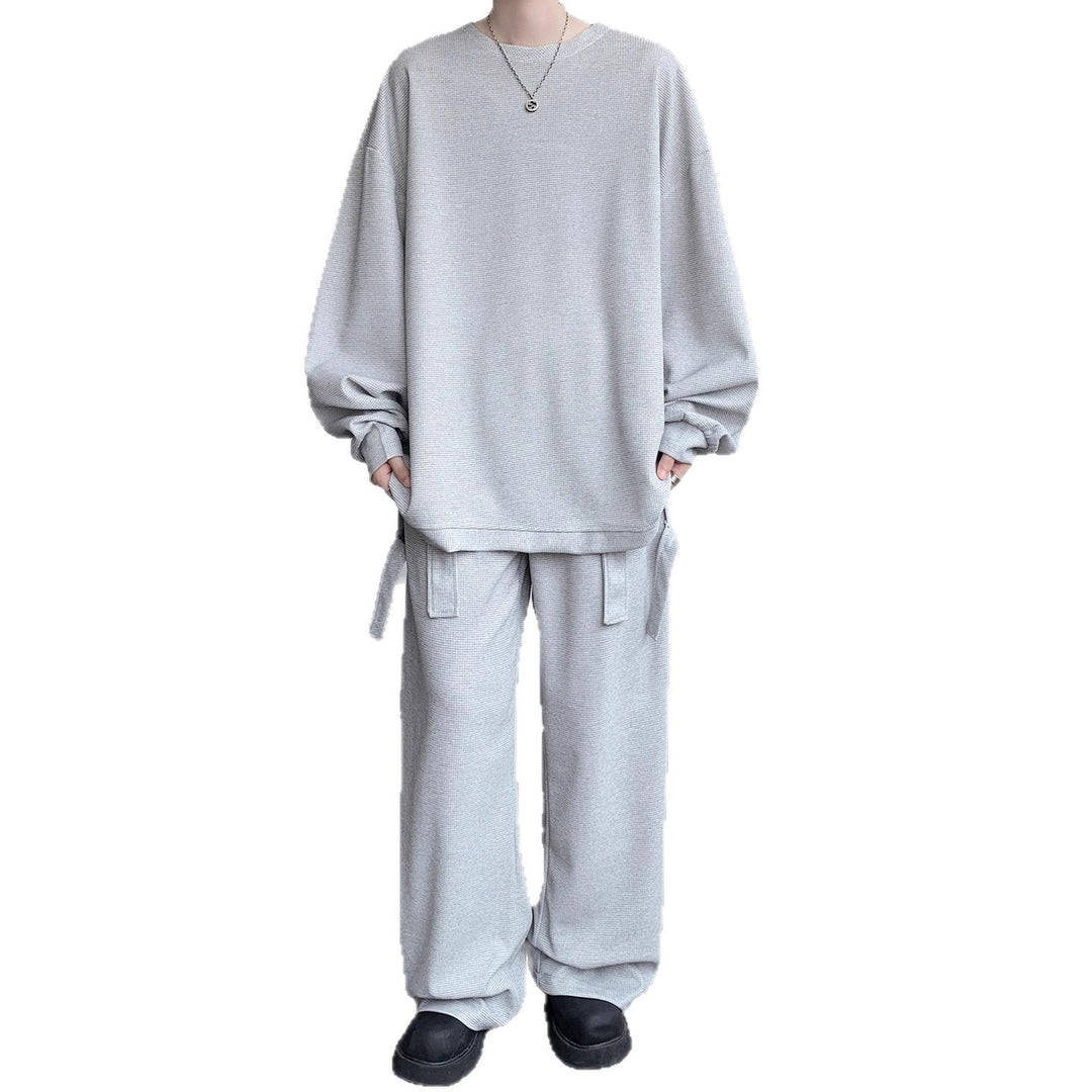 Unisex Casual Oversized Lounge Set made of Waffle Knit with Cargo Ties Mune Fashion