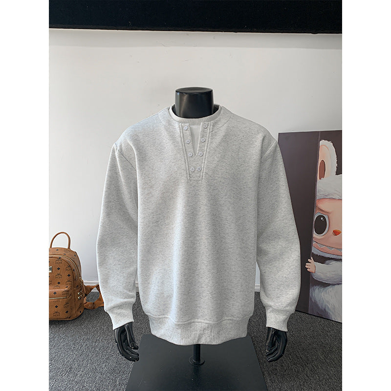 Men's sweatshirt with Henley button placket, relaxed fit and ribbed cuffs Mune Fashion