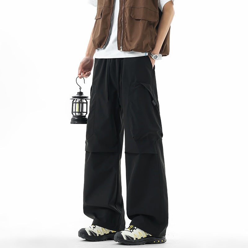 Men's Wide Technical Cargo Leisure Pants with Drawstring, Multifunctional Pockets & Outdoor Performance Mune Fashion