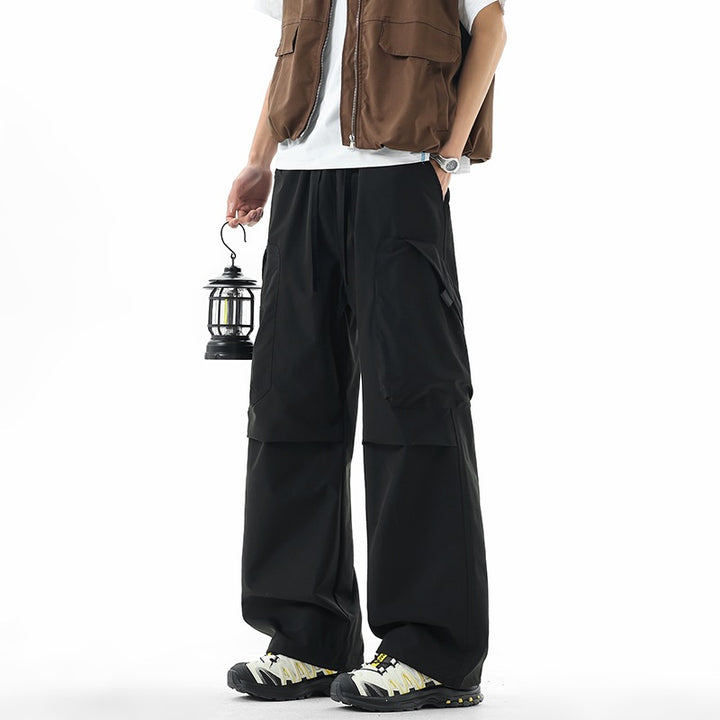 Men's Wide Technical Cargo Leisure Pants with Drawstring, Multifunctional Pockets & Outdoor Performance Mune Fashion