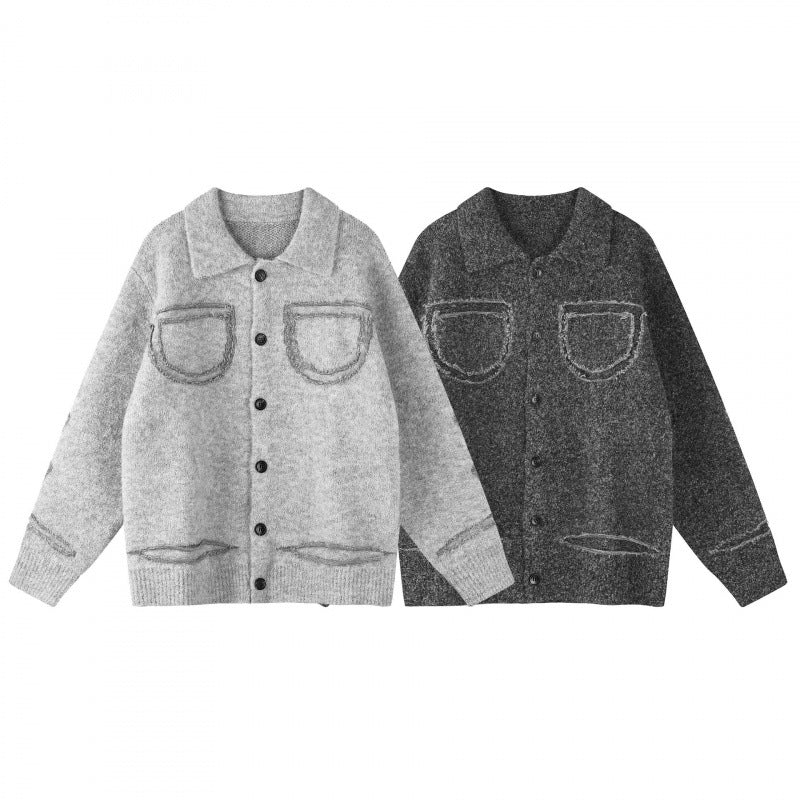 Unisex Oversize Cardigan in Shirt Jacket Look with Collar, Patch Breast Pockets and Fringe Trim Mune Fashion