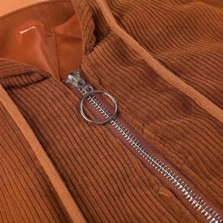 Women's short cord jacket with hood, teddy lining and full zip Mune Fashion