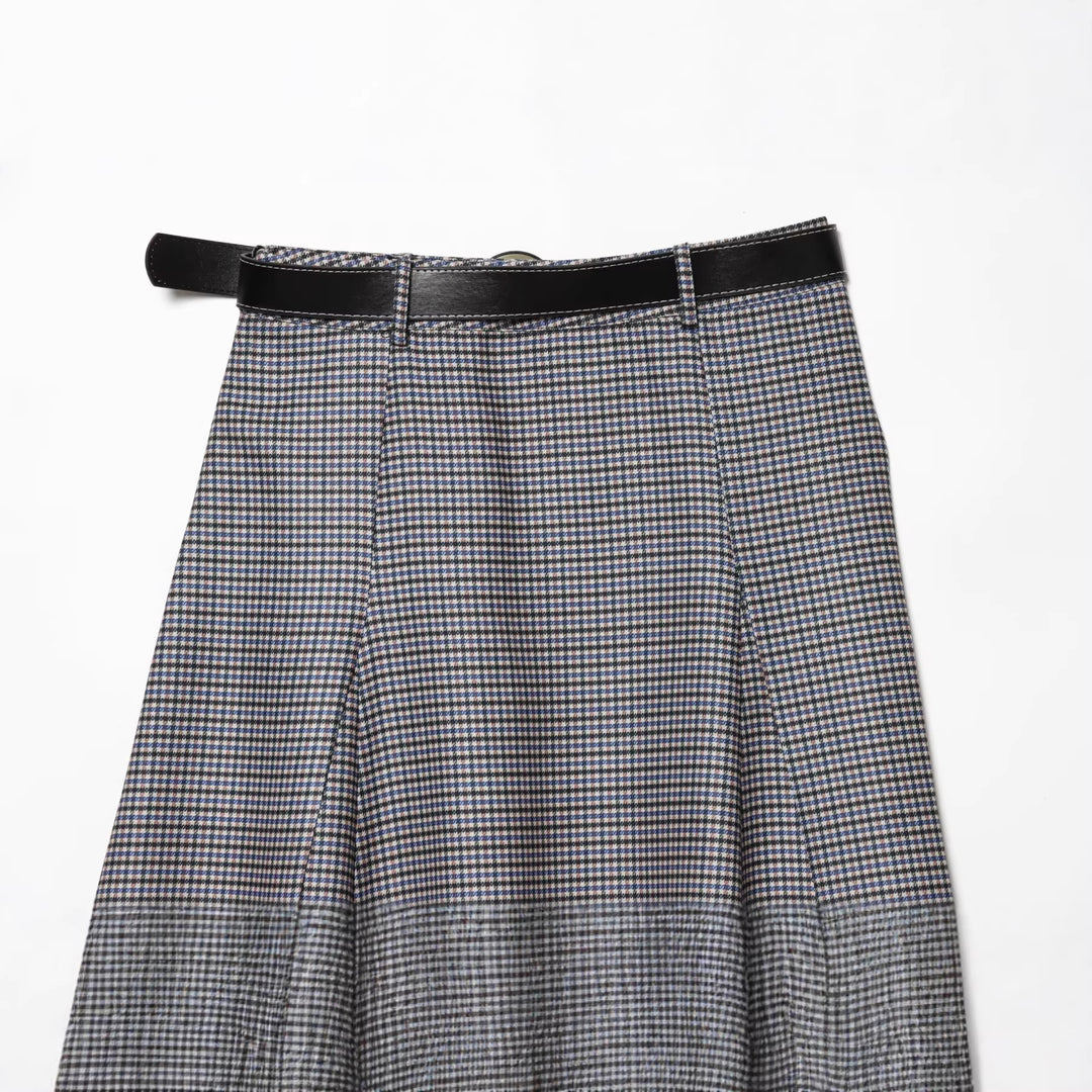 Women A-line midi skirt with high waist and belt Mune Fashion