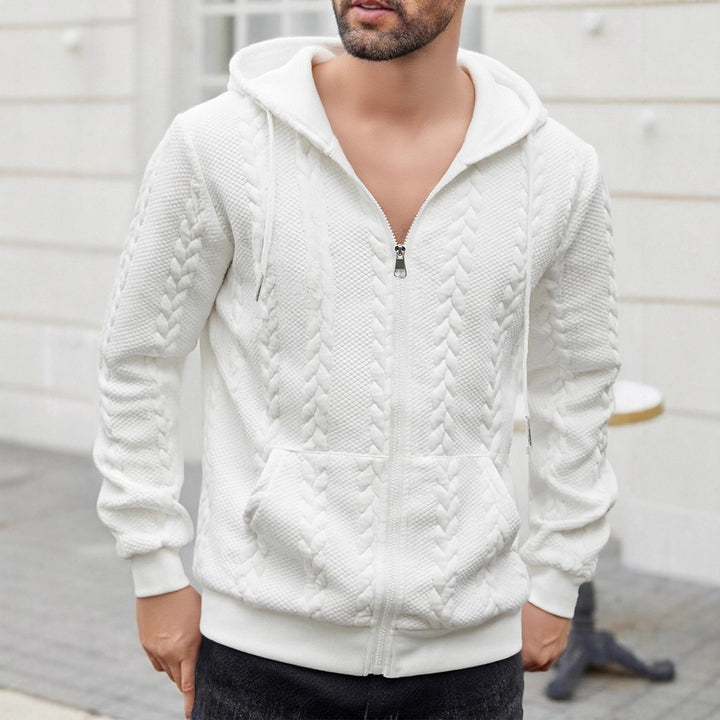 Men's knitted hooded sweat jacket with cable pattern, full zip and kangaroo pocket Mune Fashion