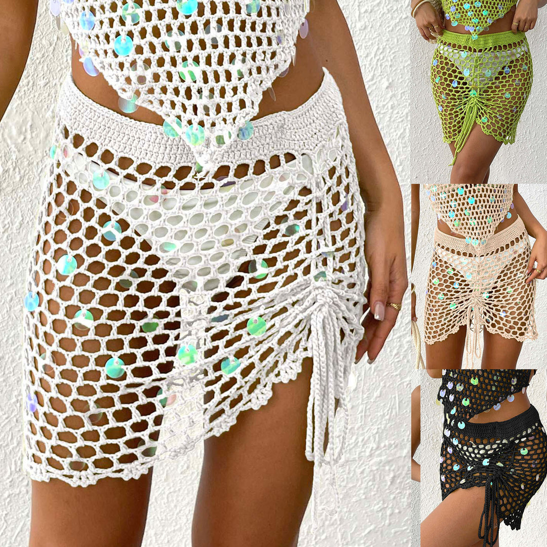 Ladies Crochet Beach Sarong with Decorative Sequins Mune Fashion