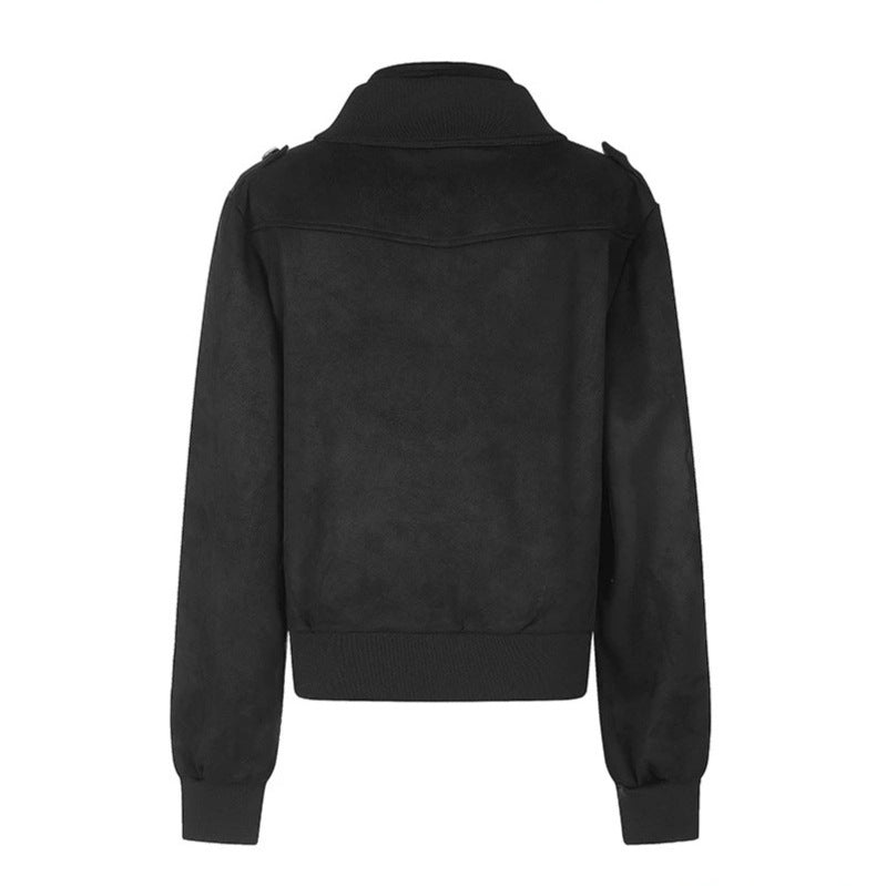 Women's Short Cut Velvet Velours Bomber Jacket with Decorative Buttons and Epaulets Mune Fashion