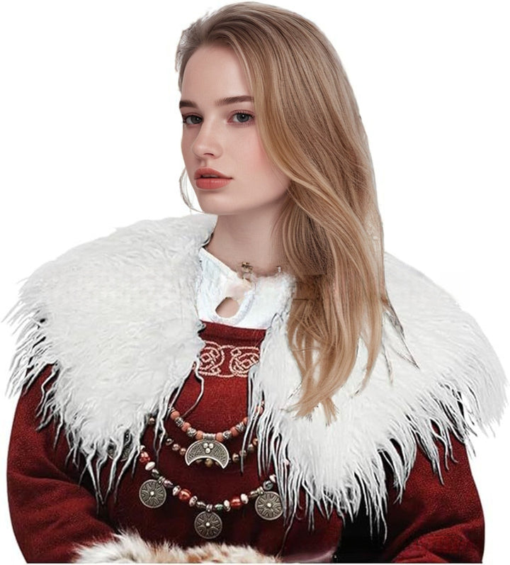 Ladies feather-trimmed shoulder stole in capelet style with soft faux fur collar Mune Fashion