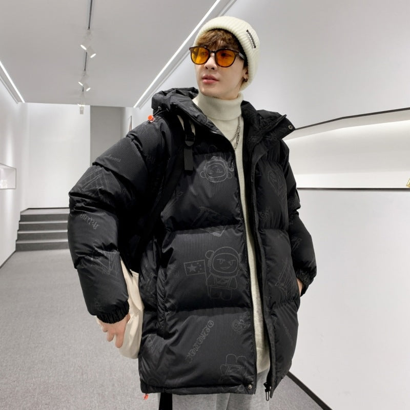 Men's padded oversized quilted jacket with hood and allover print Mune Fashion