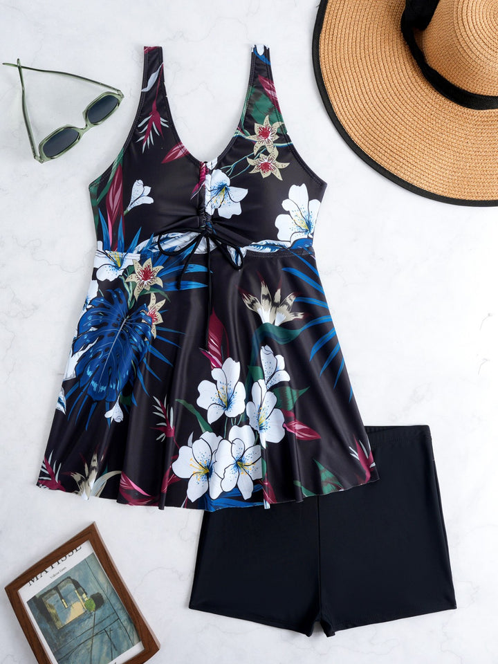 Ladies Tankini set with floral design and adjustable top Mune Fashion