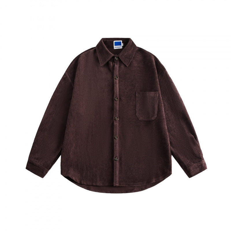 Unisex Oversized Velvet Shirt Jacket with Chest Pocket and Continuous Button Placket Mune Fashion