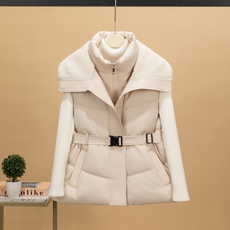 Ladies nan quilted vest with removable Sherpa hood and ribbed knit sleeves Mune Fashion