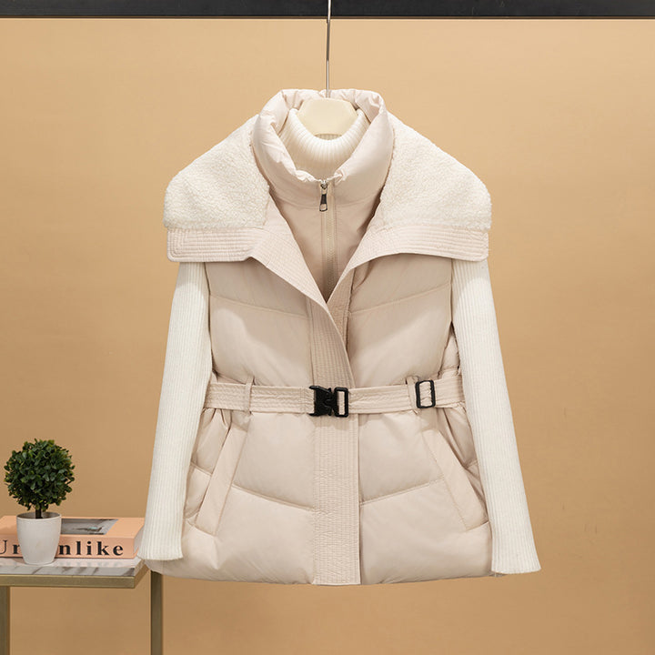 Ladies nan quilted vest with removable Sherpa hood and ribbed knit sleeves Mune Fashion
