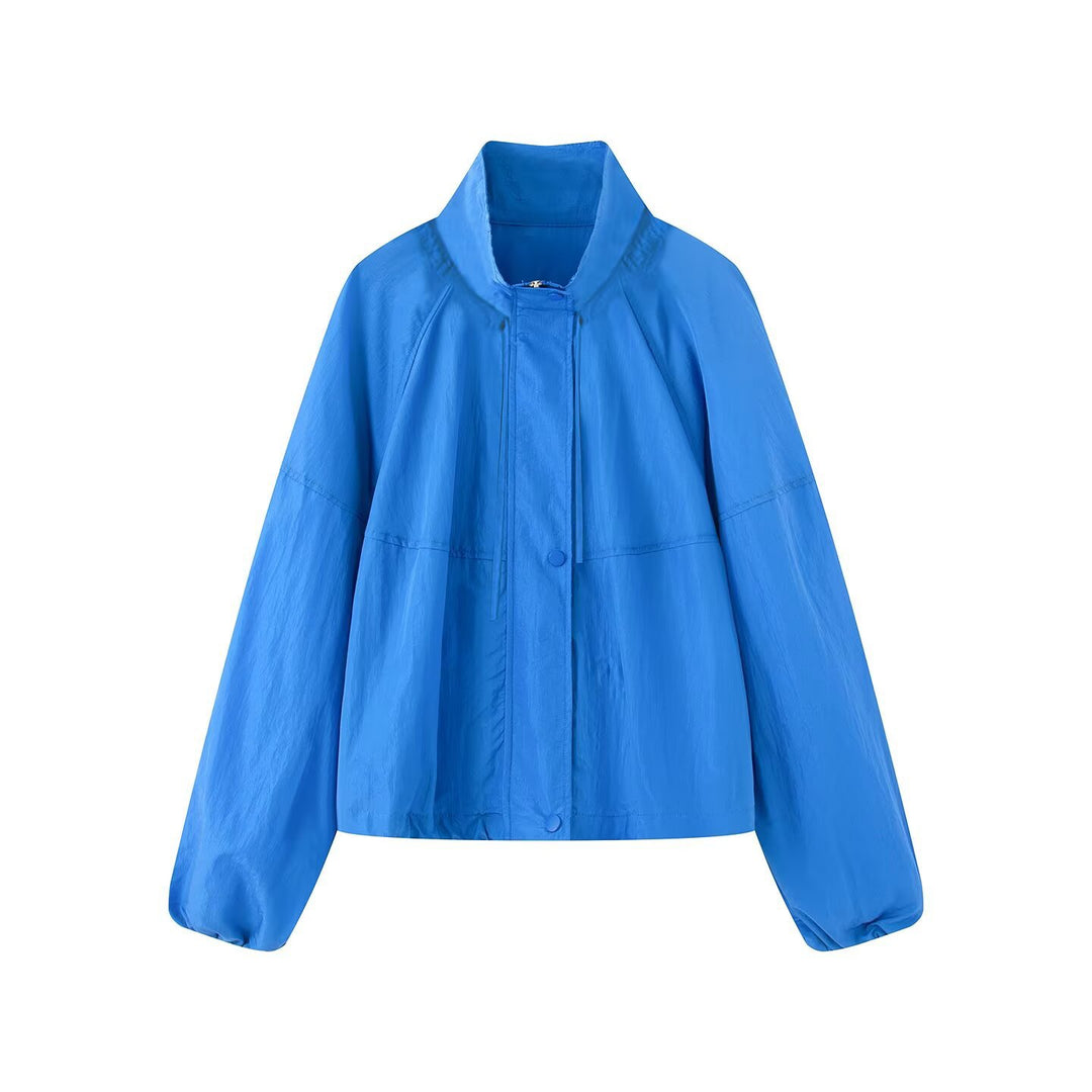 Women's Light Oversized Blouson Jacket made of Nylon with Stand-Up Collar, Drawstring and Snap Button Closure Mune Fashion