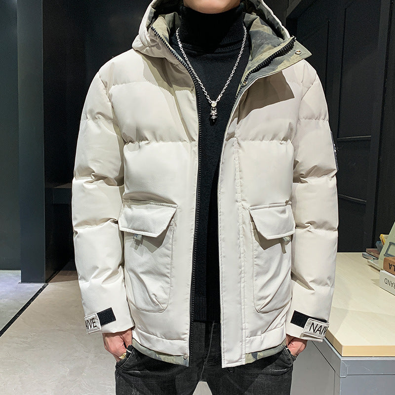 Men's quilted hooded jacket with flap pockets and adjustable Velcro cuffs Mune Fashion