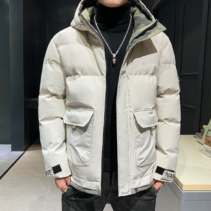 Men's quilted hooded jacket with flap pockets and adjustable Velcro cuffs Mune Fashion