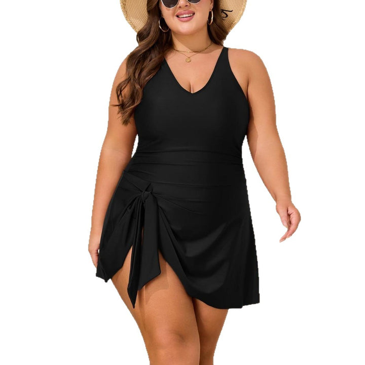 Women V-Neck Swimsuit with Wrap Skirt and Side Ties Mune Fashion