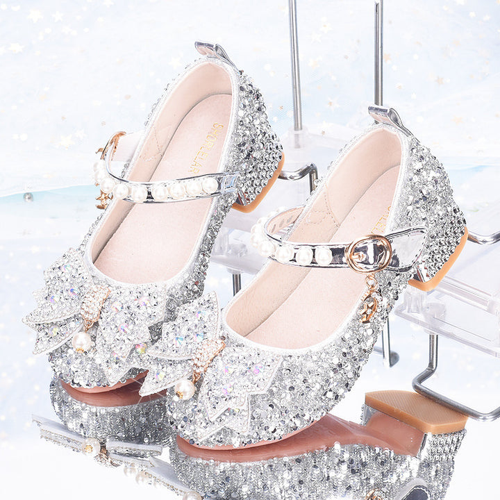 Girls Glittering Mary Jane Shoes with Decorative Bows Mune Fashion