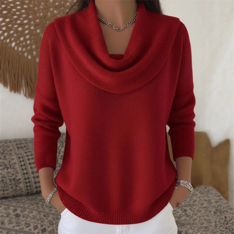 Women's shimmering knit sweater with waterfall collar, fine glitter structure and slim hem Mune Fashion