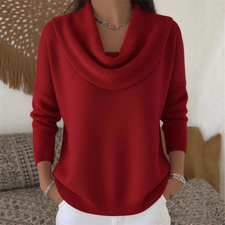 Women's shimmering knit sweater with waterfall collar, fine glitter structure and slim hem Mune Fashion